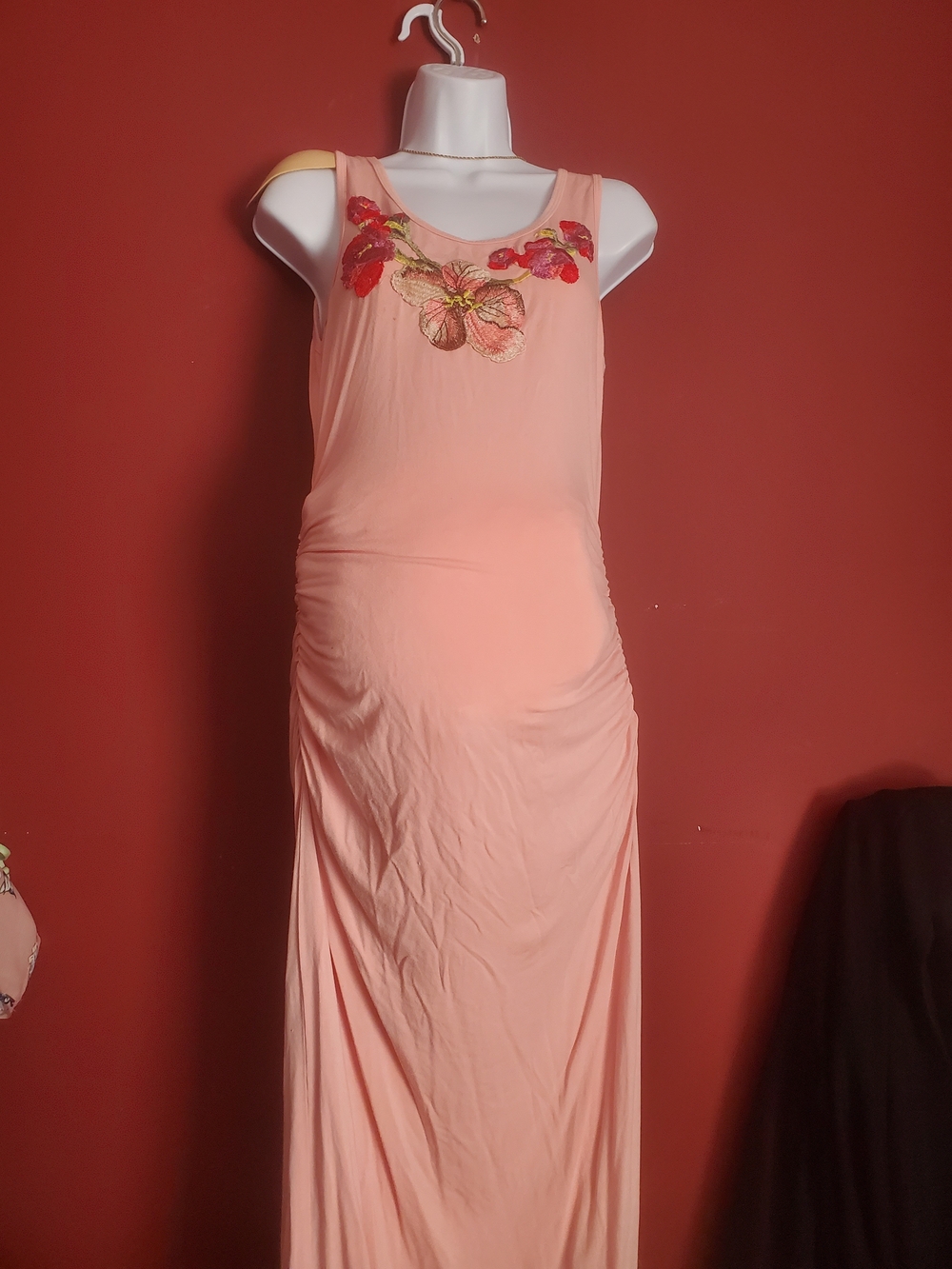MaternityPeach Embroidered Sleeveless Maxi Dress